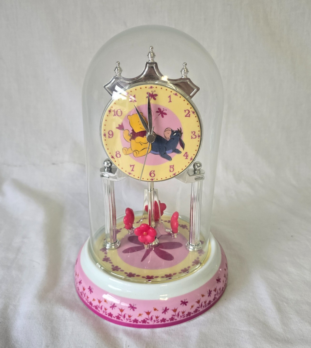 Disney Winnie the Pooh & Eeyore Anniversary Clock Porcelain Base Pink Works*
